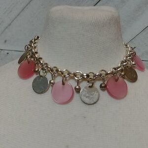 Pink and Silver Toned Circular Dangle Costume Jewelry Toggle Bracelet